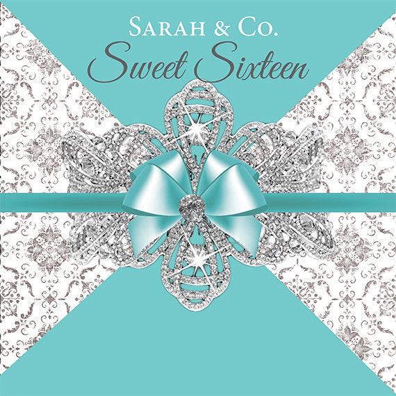 Turquoise blue, Diamonds are forever, Breakfast at & Co themed, Step and Repeat backdrop, breakfast at bridal shower, photo props,