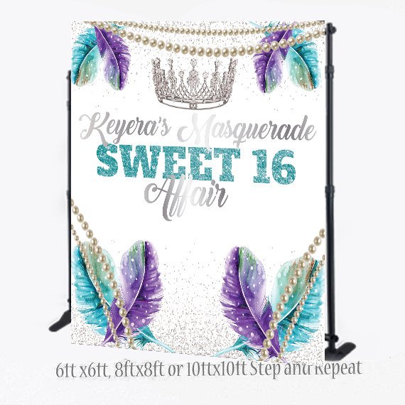 Masquerade step and repeat, Sweet 16 backdrop, Mardi Gras backdrop, 8X8 Photo Booth backdrop, Birthday backdrop, 40th Birthday, photo booth