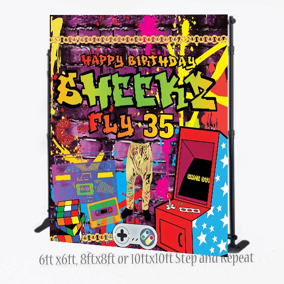 90s Backdrop, 90s photobooth, 90s Step and Repeat, 8X8 FEET Photo Booth backdrop, Graffiti Backdrop, 90s photo booth, Hip Hop Backdrop