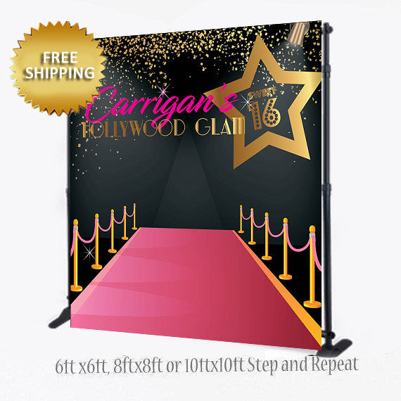 Pink Carpet backdrop, Sweet 16 Backdrop, Hollywood backdrop, Hollywood Step and Repeat, photo booth, Prom Backdrop, Printable Backdrop,