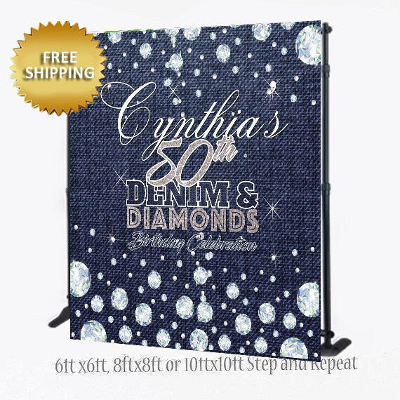 Denim and Diamonds backdrop, Denim and Diamonds Step and Repeat, 50th Birthday Backdrop, Denim Backdrop, Diamonds backdrop, prom backdrop