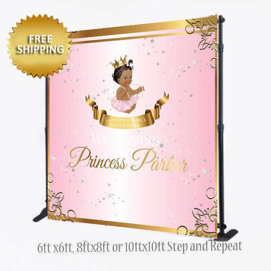 Step and Repeat backdrop, Baby Shower Backdrop, Princess Backdrop,50th Backdrop, black princess backdrop, Royalty Back drop, Black Baby girl