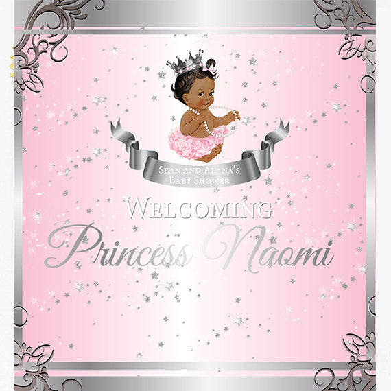 Princess Backdrop, Silver and Pink Step and Repeat, Baby Shower Backdrop, Sweet 16 Backdrop,Royalty Back drop, A Little Princess
