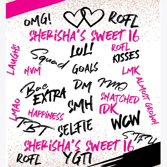 Sweet 16 Birthday Step and Repeat, Birthday Backdrop, Step and Repeat Backdrop, Hashtag backdrop, emoji backdrop, OMG Step Repeat Backdrop