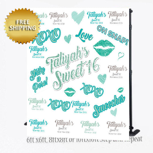 Sweet 16 Birthday backdrop, OMG, XOXO backdrop, Sweet 16 birthday Step and Repeat, Birthday, Step and Repeat backdrop,Hashtag emoji backdrop