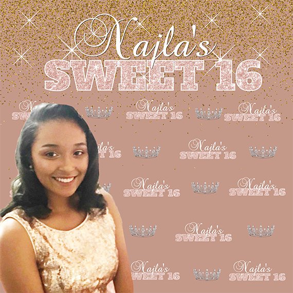 Rose Gold Backdrop, Sweet 16 Backdrop, Rose gold and gold Back drop, Princess BackdropSweet 16 Backdrop, 8x8 Photo Booth Step and Repeat,