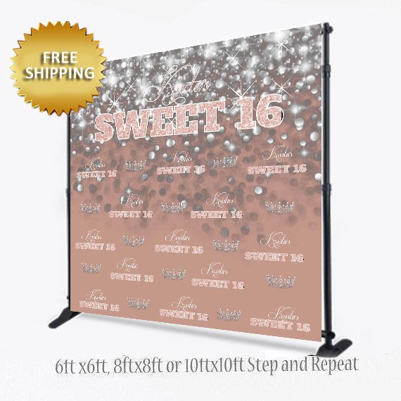 Step and repeat backdrop, Sweet 16 backdrop, Rose Gold Step and Repeat, Sweet 16 Birthday photo booth, Prom Backdrop, Printable Backdropp