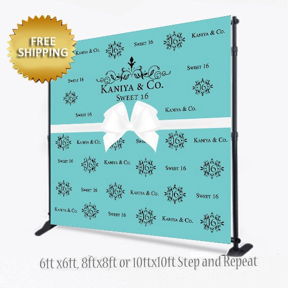 Step and repeat backdrop, turquoise blue, Diamonds are forever, Breakfast at & Co themed, breakfast at bridal shower, photo props,