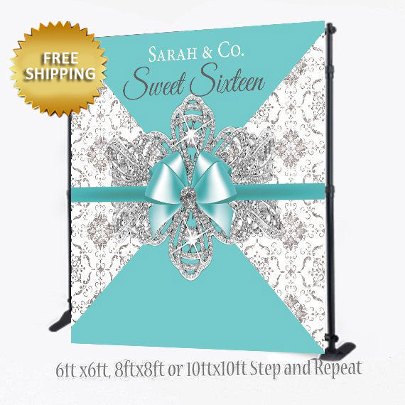 Turquoise blue, Diamonds are forever, Breakfast at & Co themed, Step and Repeat backdrop, breakfast at bridal shower, photo props,