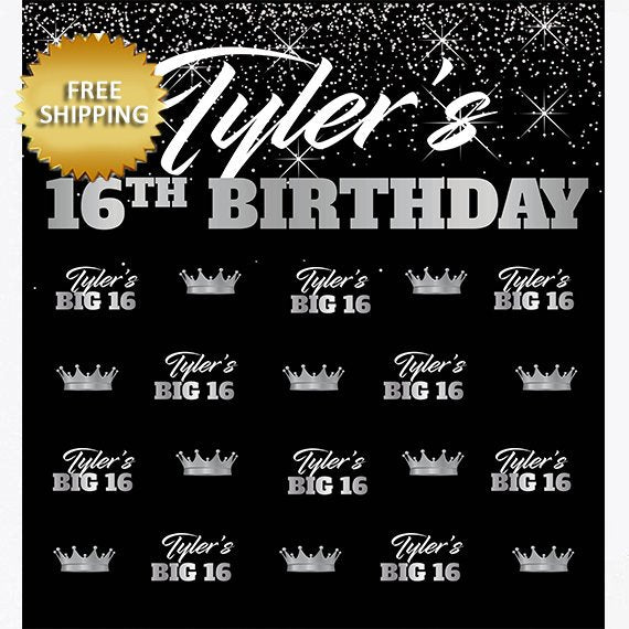Sweet 16 Backdrop, 16th Birthday Backdrop, Silver Step and Repeat, Sweet 16 photo booth, Birthday Backdrop, Printable Backdrop, Backdrop
