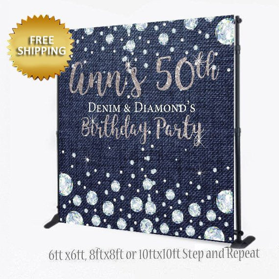 Denim and Diamonds Step and Repeat, Denim and Diamonds Birthday Backdrop, Step and repeat Backdrop, Denim Backdrop, Diamonds backdrop, props