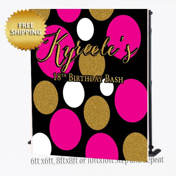 Sweet 16 Birthday Step and Repeat, Polka Dots Backdrop, Hot pink Step and Repeat Backdrop, Sweet 16 backdrop, Step Repeat Backdrop