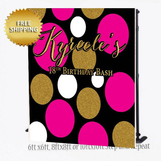 Sweet 16 Birthday Step and Repeat, Polka Dots Backdrop, Hot pink Step and Repeat Backdrop, Sweet 16 backdrop, Step Repeat Backdrop