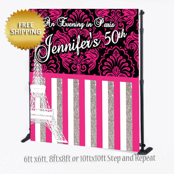 Paris step and repeat ,Eiffel Tower backdrop, Paisley Step and Repeat Custom 8X8 Photo Booth backdrop, Step and Repeat, Sweet 16 Birthday