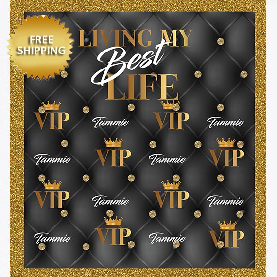 50th Birthday Step and Repeat, Tufted Backdrop, Living my Best Life Birthday Backdrop, Photo Props, Photo Booth Step and Repeat Backdrop