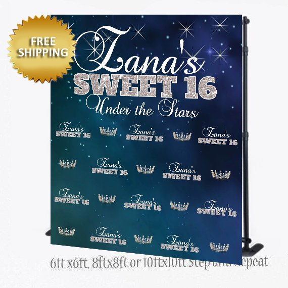 Sweet 16 Backdrop, Under the stars Backdrop, Under the stars Step and Repeat, Sweet 16 Birthday photo booth,Prom Backdrop,Printable Backdrop