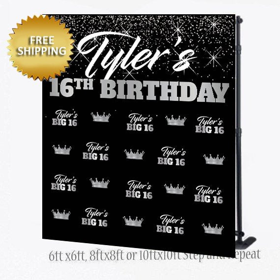 Sweet 16 Backdrop, 16th Birthday Backdrop, Silver Step and Repeat, Sweet 16 photo booth, Birthday Backdrop, Printable Backdrop, Backdrop