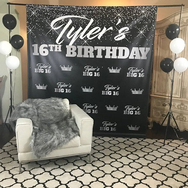 Sweet 16 Backdrop, 16th Birthday Backdrop, Silver Step and Repeat, Sweet 16 photo booth, Birthday Backdrop, Printable Backdrop, Backdrop
