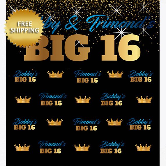 Blue and Gold 16th Birthday Backdrop, Blue and Gold Step and Repeat, Sweet 16 photo booth, Birthday Backdrop, Printable Backdrop, Backdrop