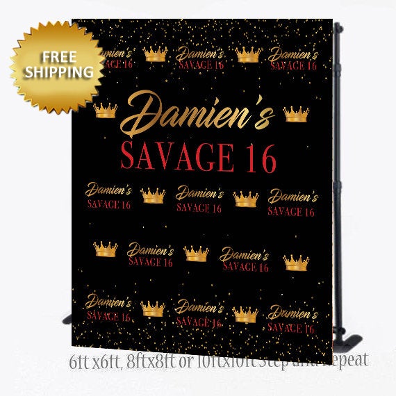 16th Birthday Step and Repeat backdrop Boy, Red and gold Backdrop, Royal Birthday Backdrop, Male Step and Repeat Backdrop, Prom Backdrop