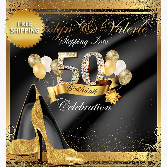 50th Birthday Step and Repeat, Gold Heels Backdrop, Birthday Backdrop, Photo Booth Step and Repeat Backdrop, 50 and Fabulous Backdrop
