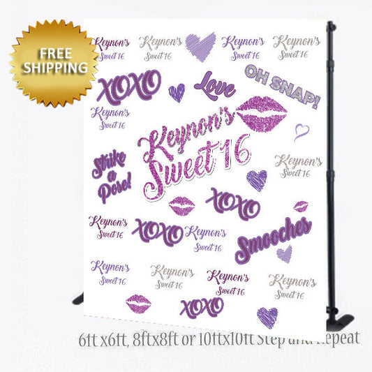 XOXO backdrop, Sweet 16 birthday Step and Repeat, Sweet 16 Birthday backdrop, OMG, Birthday, Step and Repeat backdrop,Hashtag emoji backdrop