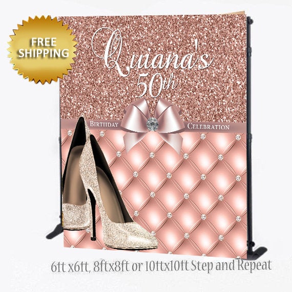 50th Birthday Step and Repeat, Rose Gold Backdrop, Birthday Backdrop, Prom Backdrop, Step and Repeat Backdrop, 40th Backdrop, prom 2019