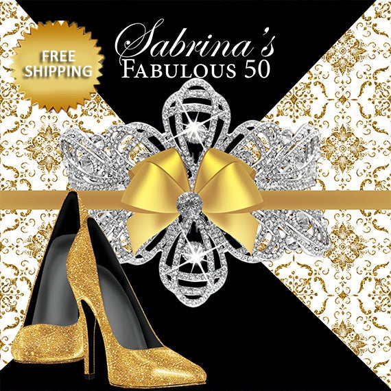 Black and Gold Elegant backdrop, 50 and Fabulous, Heels backdrop, 50th Birthday backdrop, Prom Backdrop, 40th Birthday Backdrop