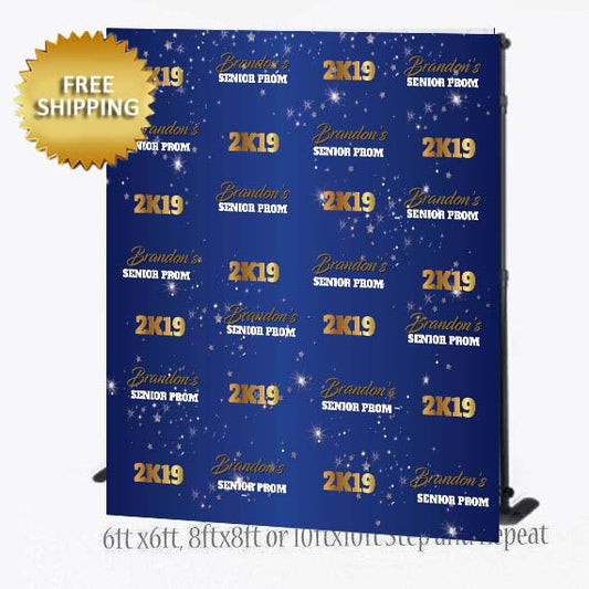 Prom Step and Repeat backdrop, 2K19 Prom Step and Repeat,Prom backdrop, Blue and gold prom backdrop, Photo Props, blue and gold prom repeat