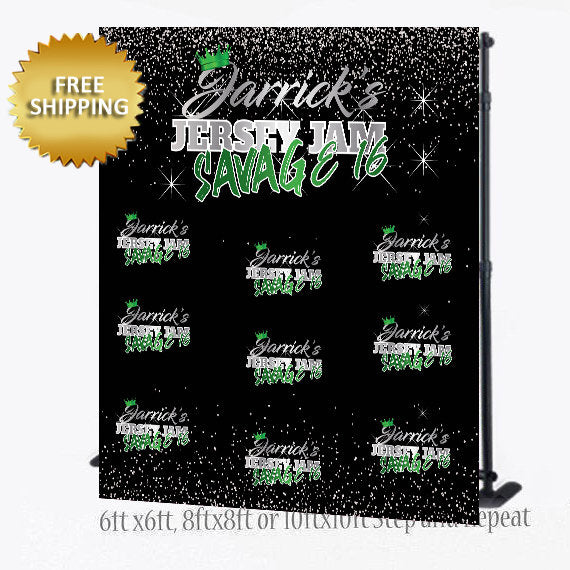 Sweet 16 Step and Repeat backdrop, Jersey jam Backdrop, 16th Birthday Backdrop, Photo Props, Photo Booth Step and Repeat Backdrop