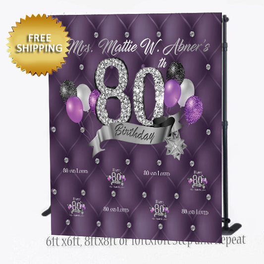 80th Birthday Step and Repeat, Tufted Backdrop, Birthday Backdrop, Purple Backdrop,Step and Repeat Backdrop, Engagement  Backdrop