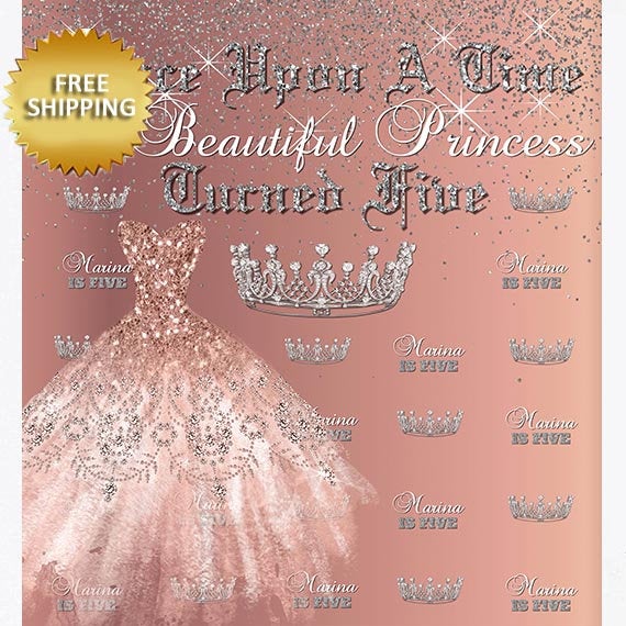 Princess Backdrop, Princess step and repeat, Mis Quince, Sweet 16 Step and repeat backdrop, Step and repeat backdrop custom, Rose gold