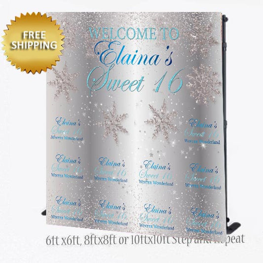 Christmas Step and Repeat, Winter wonderland backdrop, Ugly sweater step and repeat, sweet 16 backdrop,  snowflake step and repeat custom
