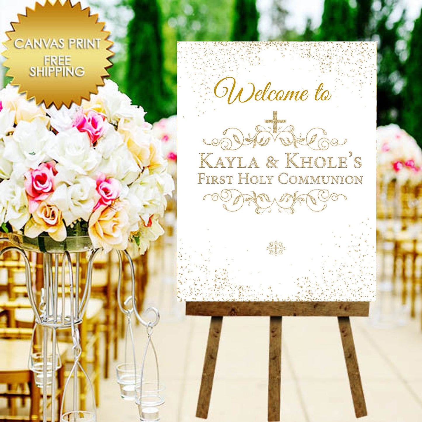 Communion Guest Book Sign, Welcome Sign, Canvas Print Sign, Wedding Sign, 50th Birthday party Canvas guest book sign, Step and repeat banner