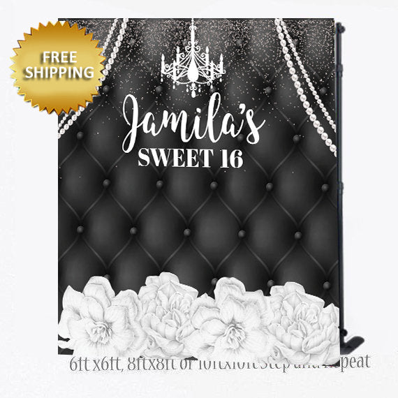 50 and fabulous backdrop, 50th Birthday Step and Repeat, Sweet 16 Backdrop, Bridal Shower Step and Repeat Backdrop, Black and white backdrop