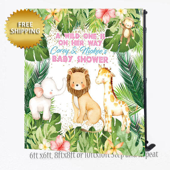 Wild One Backdrop, Animal Step and Repeat, Safari baby Shower backdrop, Jungle Step and Repeat, Animal Backdrop,Jungle Step and Repeat