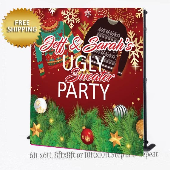 Christmas Step and Repeat, Christmas backdrop, Ugly sweater step and repeat, ugly sweater backdrop, christmas step and repeat custom