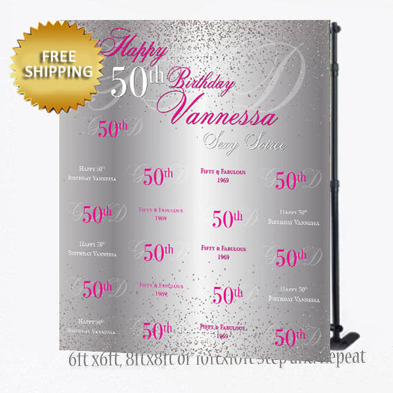 50 and fabulous Birthday backdrop, 50th Birthday Backdrop, hot pink step and repeat, 50th birthday banner, step and repeat custom