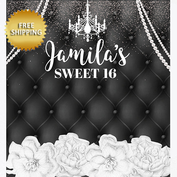 50 and fabulous backdrop, 50th Birthday Step and Repeat, Sweet 16 Backdrop, Bridal Shower Step and Repeat Backdrop, Black and white backdrop