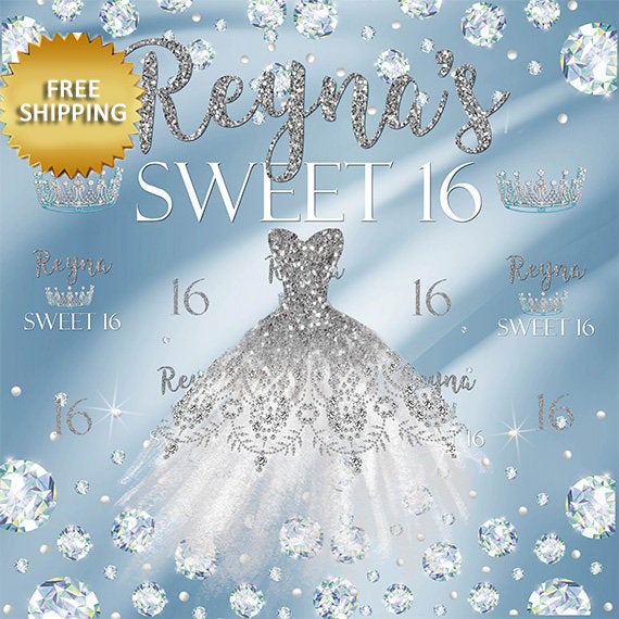 Sweet 16 backdrop, Winter wonderland Step and Repeat, Sweet 16 step and repeat, Birthday Backdrop, Printable Backdrop, Denim and Diamonds