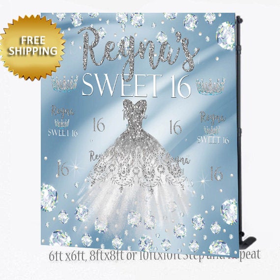 Sweet 16 backdrop, Winter wonderland Step and Repeat, Sweet 16 step and repeat, Birthday Backdrop, Printable Backdrop, Denim and Diamonds