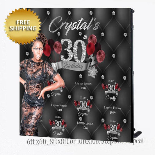 Custom Photo Birthday backdrop, 30th Backdrop, 50th birthday backdrop, Step repeat backdrop, Birthday step and repeat, sweet 16 party