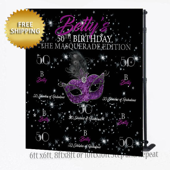 Mardi Gras Step and Repeat, Masquerade Backdrop, 50th Birthday Backdrop, Photo Booth Step and Repeat Backdrop, Mask Step and repeat custom