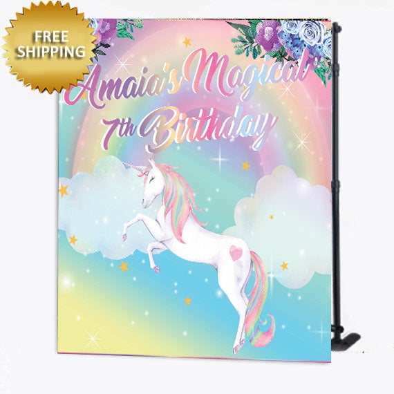 Unicorn backdrop, Unicorn rainbow backdrop, Sweet 16 step and repeat, Birthday Step and Repeat, 8x8 backdrop, princess step repeat backdrop