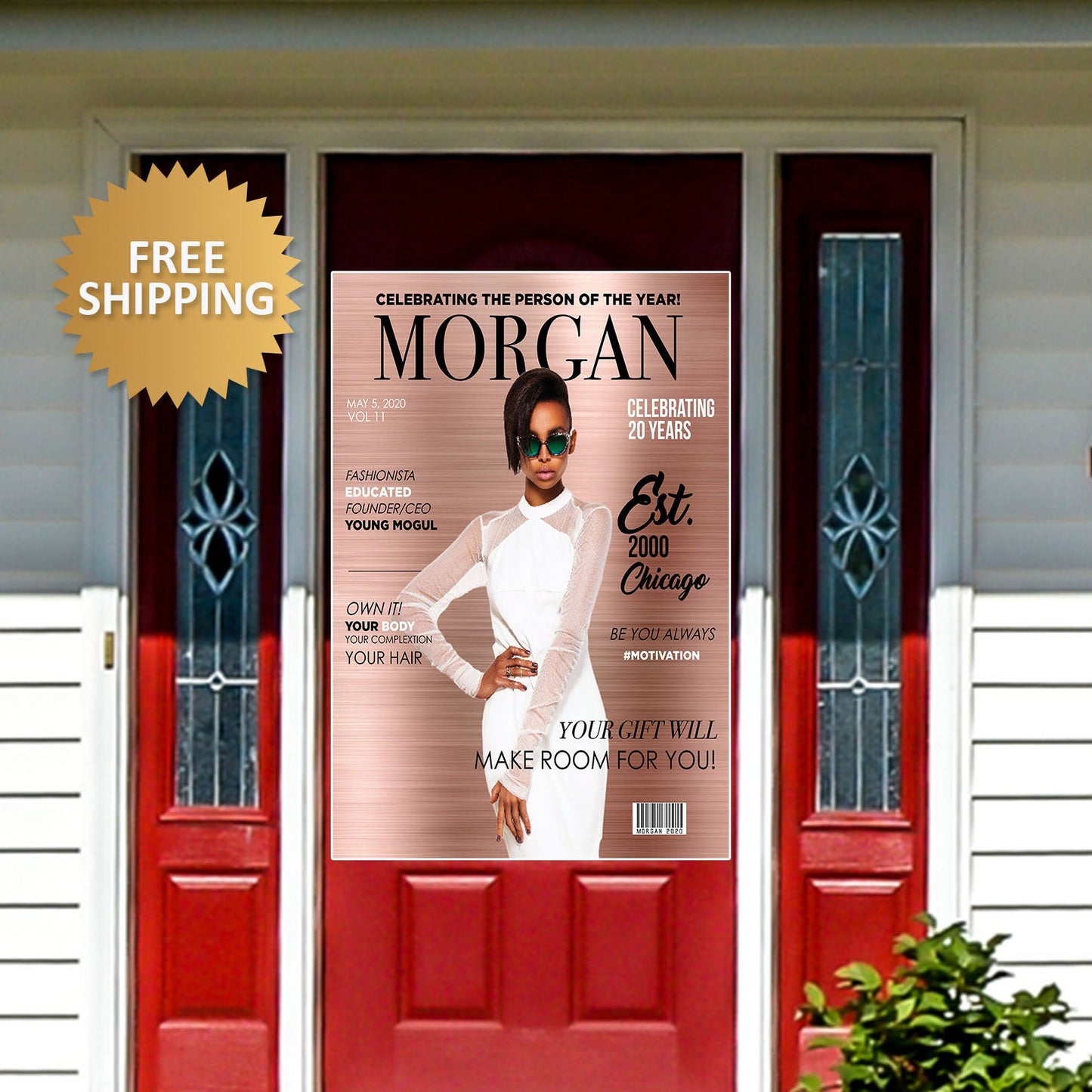Birthday Rose Gold Door Banner, Birthday Door banner, Class of 2020 Grad Door Banner,Magazine Banner,Door photo banner, Magazine sign