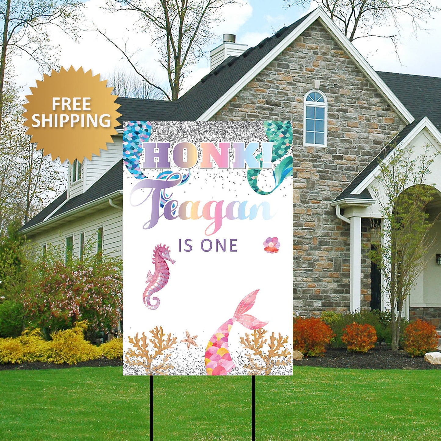 Mermaid Yard sign, Birthday Yard Sign, Honk Birthday Yard Sign, Foam Board, Birthday photo yard sign, Photo Yard sign,Mermaid lawn sign