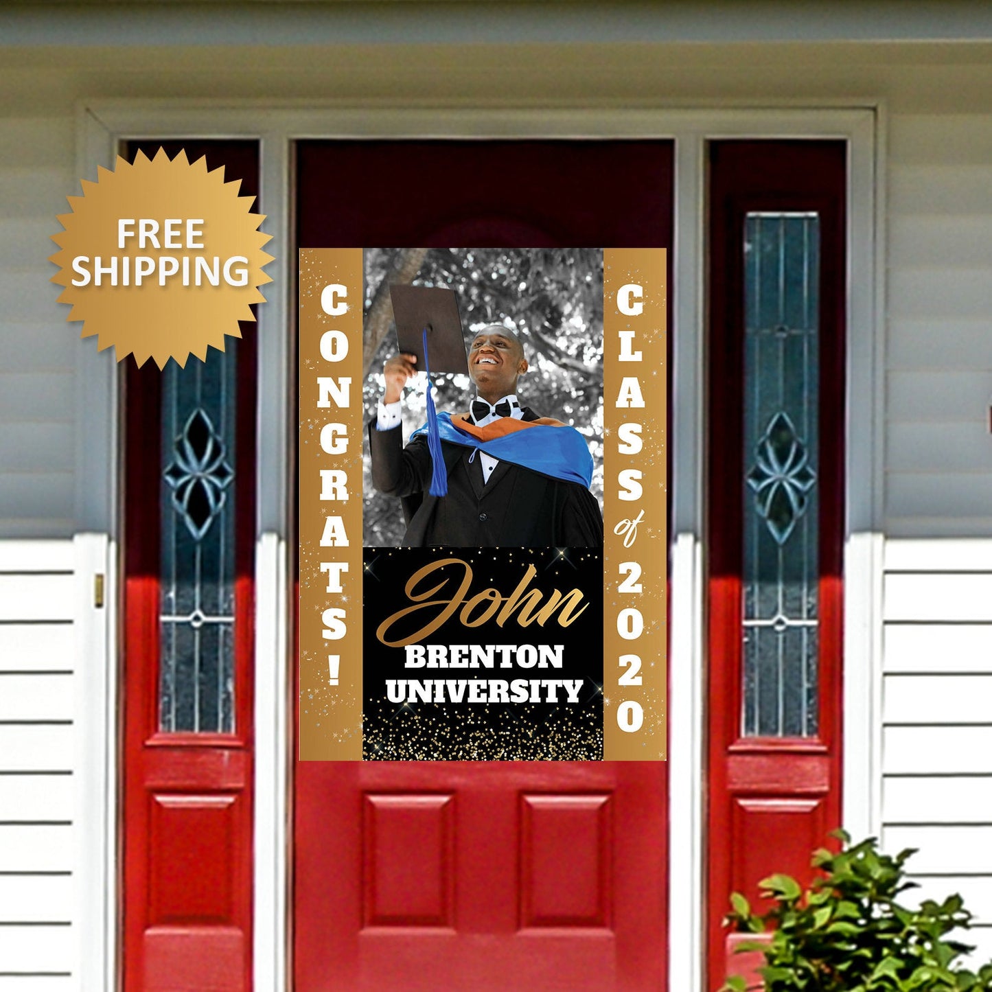 Senior Grad Photo Banner, Class of 2020 Graduation Door Banner, Class of 2020 Yard Door Banner, Graduation banner, Black and Gold Door Sign