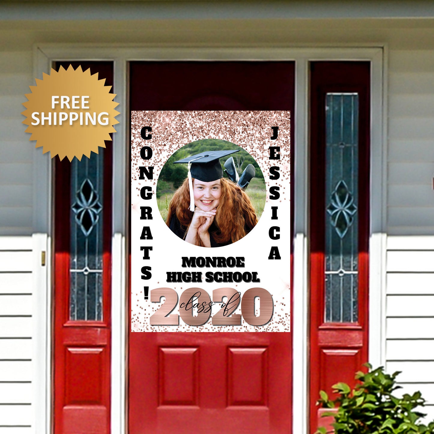 Rose Gold Graduation banner, Grad Photo Door Sign,Rose Gold Graduation Door Banner, Class of 2020 Yard Door Banner, Grad Photo Banner