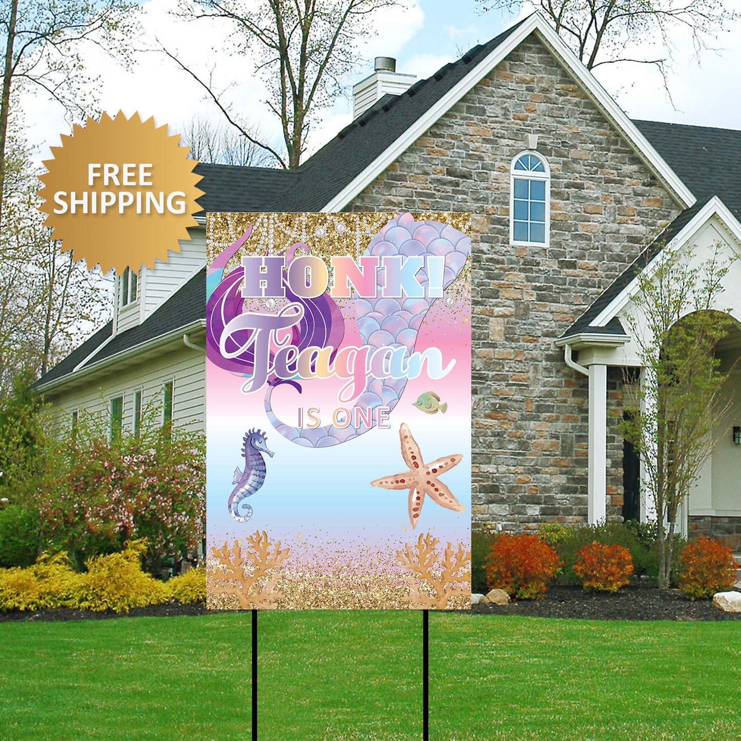 Mermaid Rainbow Yard sign, Birthday Yard Sign, Honk Birthday Yard Sign, Foam Board, Birthday yard sign, Photo Yard sign,Mermaid lawn sign