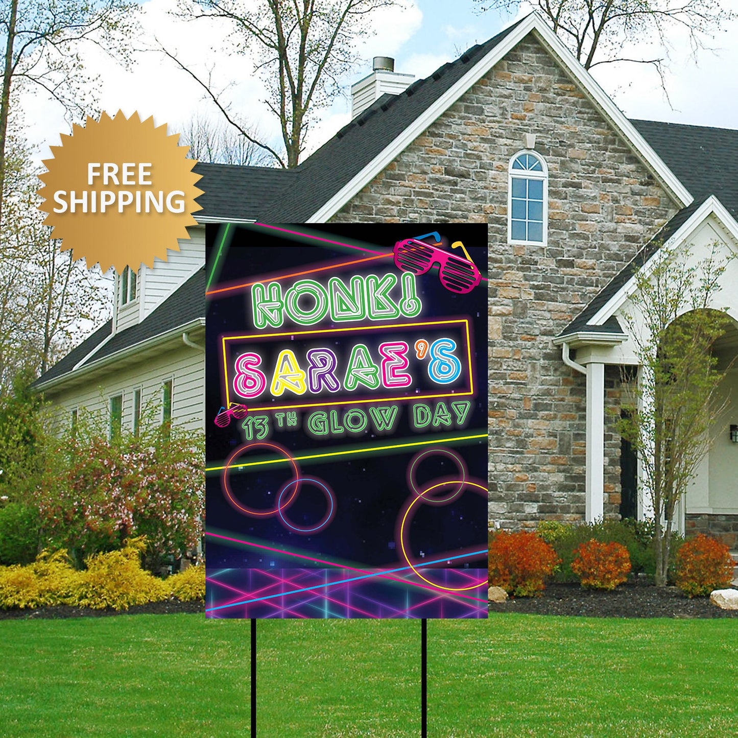 Neon Yard sign, Birthday Yard Sign, Honk Birthday Yard Sign, Foam Board, Glow Party lawn sign, Photo Yard sign,Neon party lawn sign
